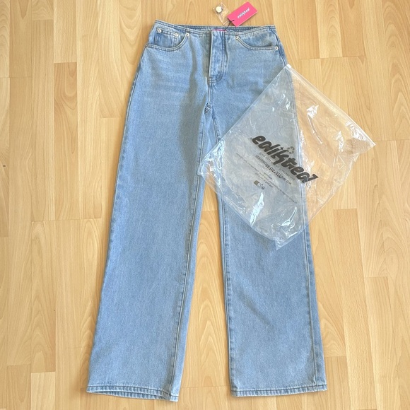 Women’s Straight Leg Baggy Jeans No Waistband Relaxed Fit Light Blue EDIKTED NWT - Picture 9 of 11